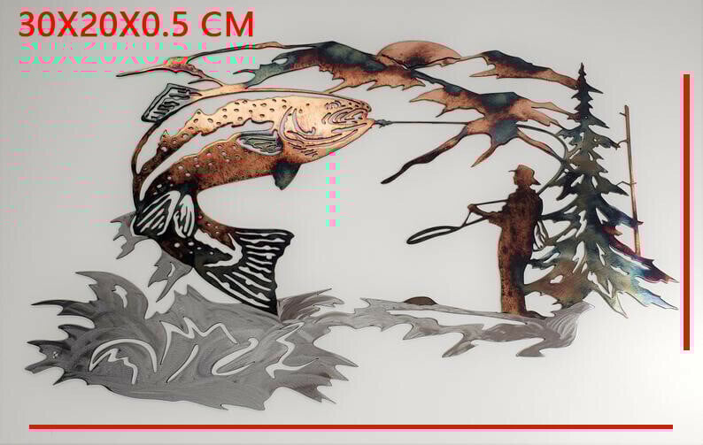 Solo Mallard Hunting & Trout Fishing Scene Metal Wall Art
