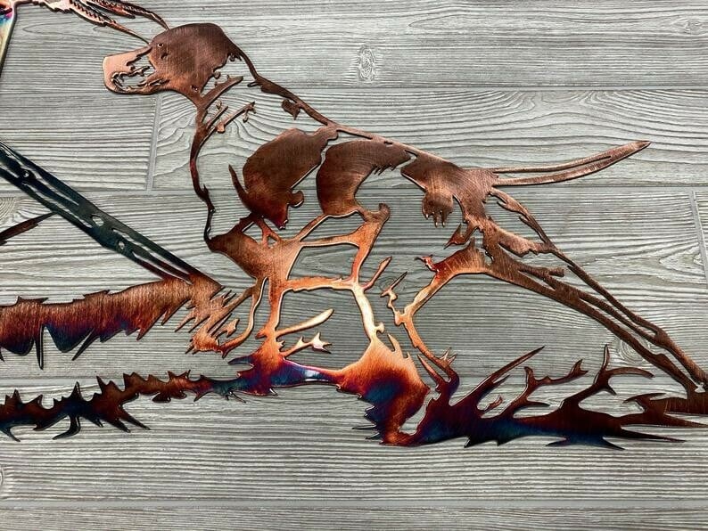 Solo Mallard Hunting & Trout Fishing Scene Metal Wall Art