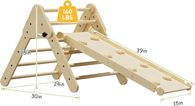 Foldable Triangle Climbing Frame with Ramp 2 in 1 Wooden Climbing Triangle Set with Ladder and Slide Montessori Climbing Toys