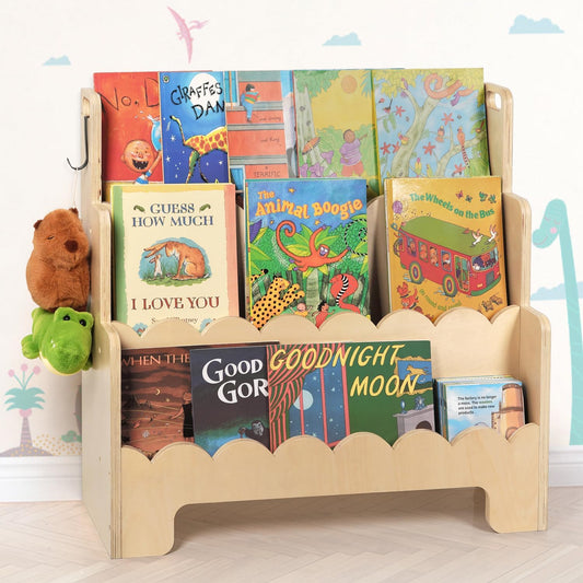 Children's wooden 3-tier fan-shaped bookshelf