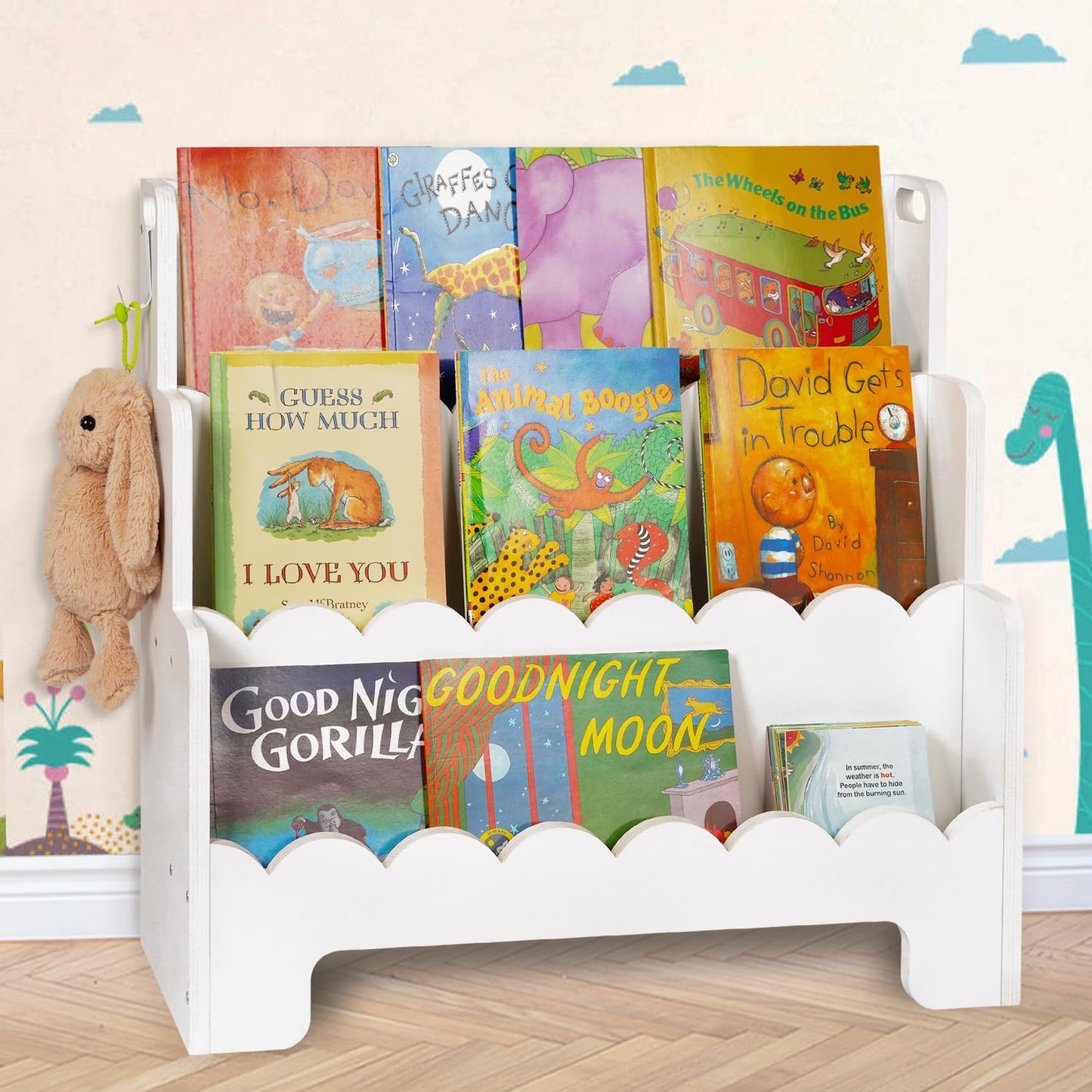 Children's wooden 3-tier fan-shaped bookshelf