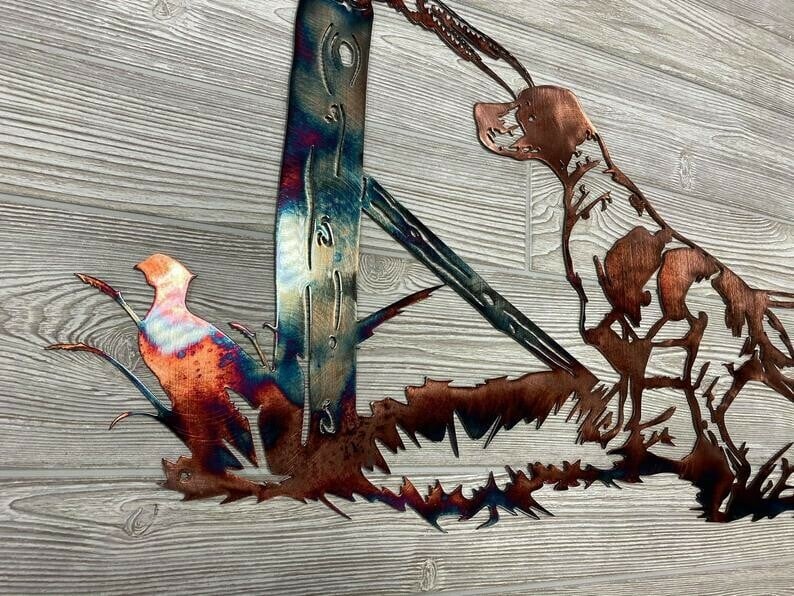 Solo Mallard Hunting & Trout Fishing Scene Metal Wall Art