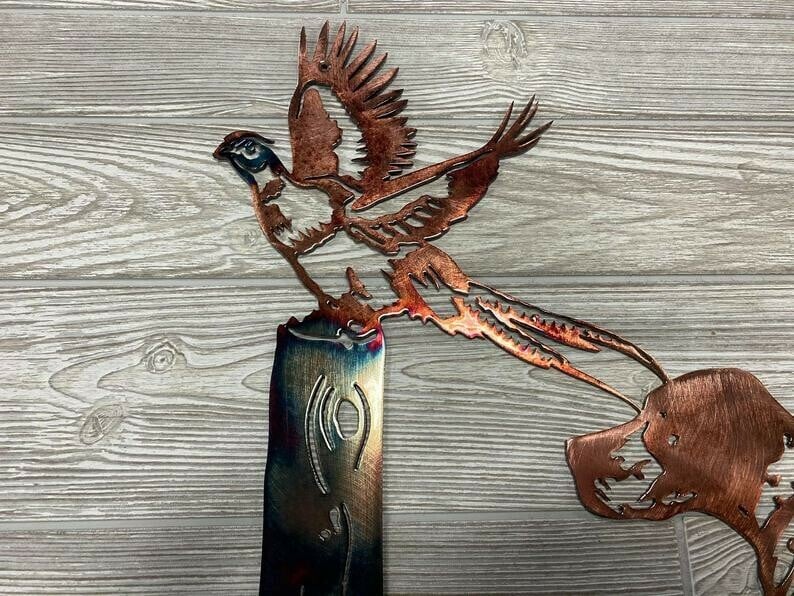 Solo Mallard Hunting & Trout Fishing Scene Metal Wall Art